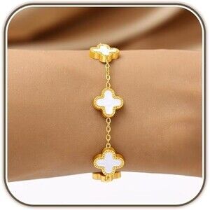 Lucky Clover Bracelet for Women Men Girls Boys 18K Gold Plated
